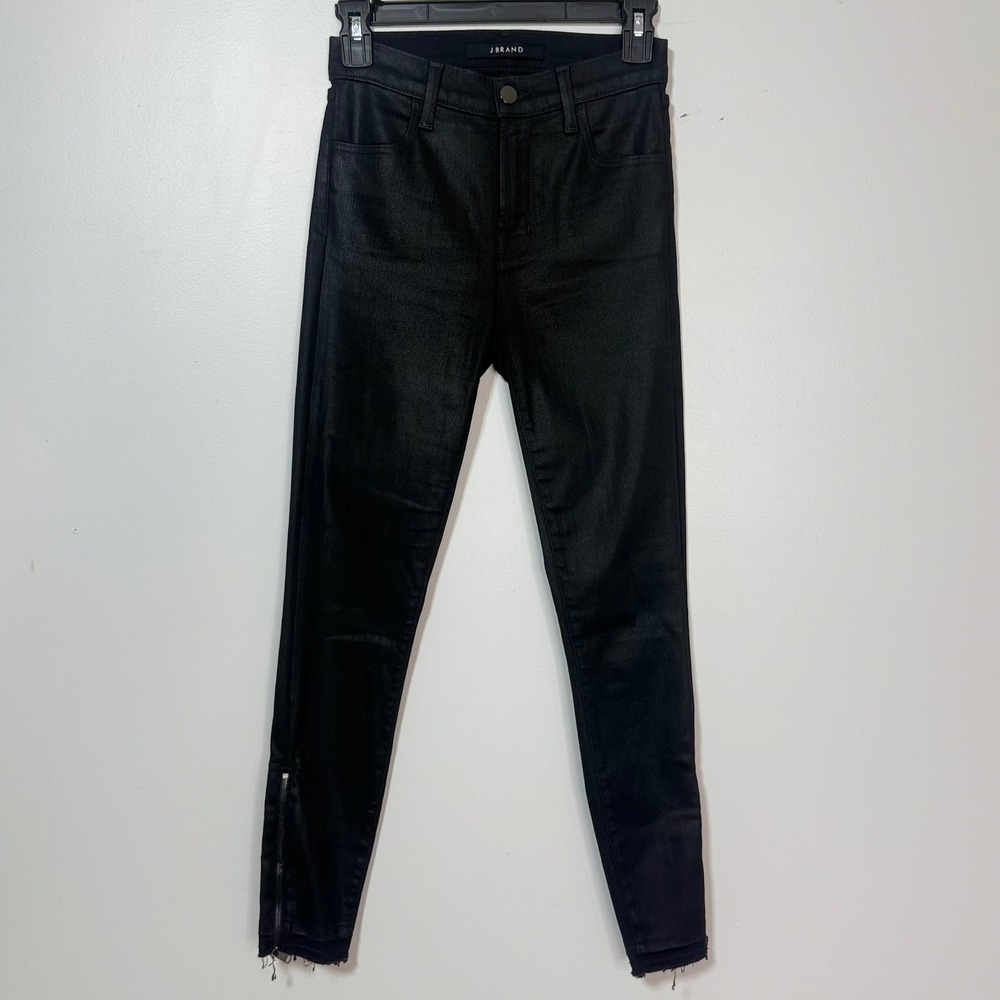 J Brand Alana Jeans Women 25 Black Coated High Rise Skinny Ankle Zip Fearless